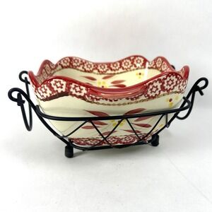 Temptations by Tara Cranberry 1 QT Dish Old World With Wire Basket NEW